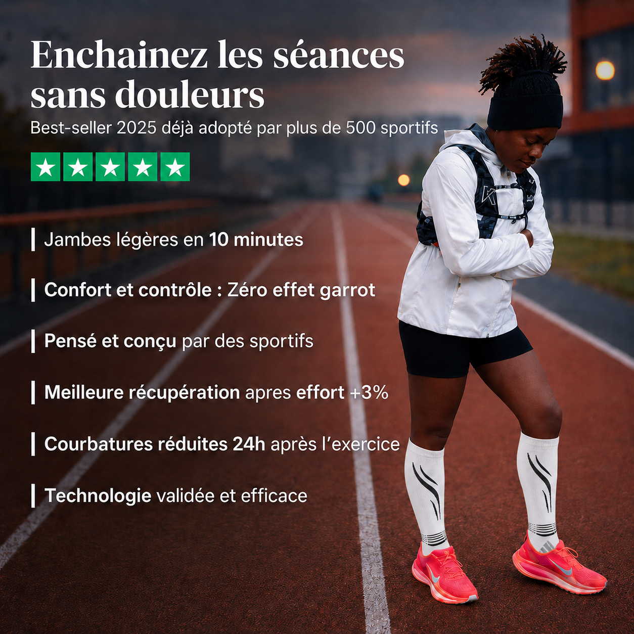 Chaussettes de compression running CARBONE — maintien & récupération
