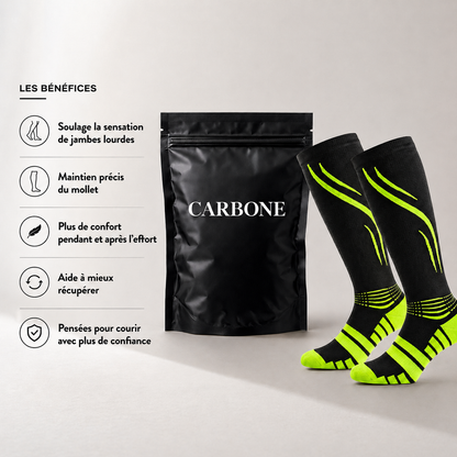 Chaussettes de compression running CARBONE — maintien & récupération