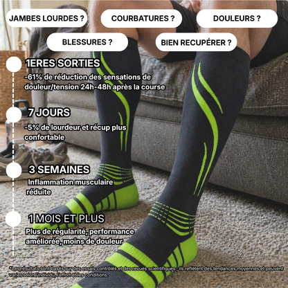 Chaussettes de compression running CARBONE — maintien & récupération
